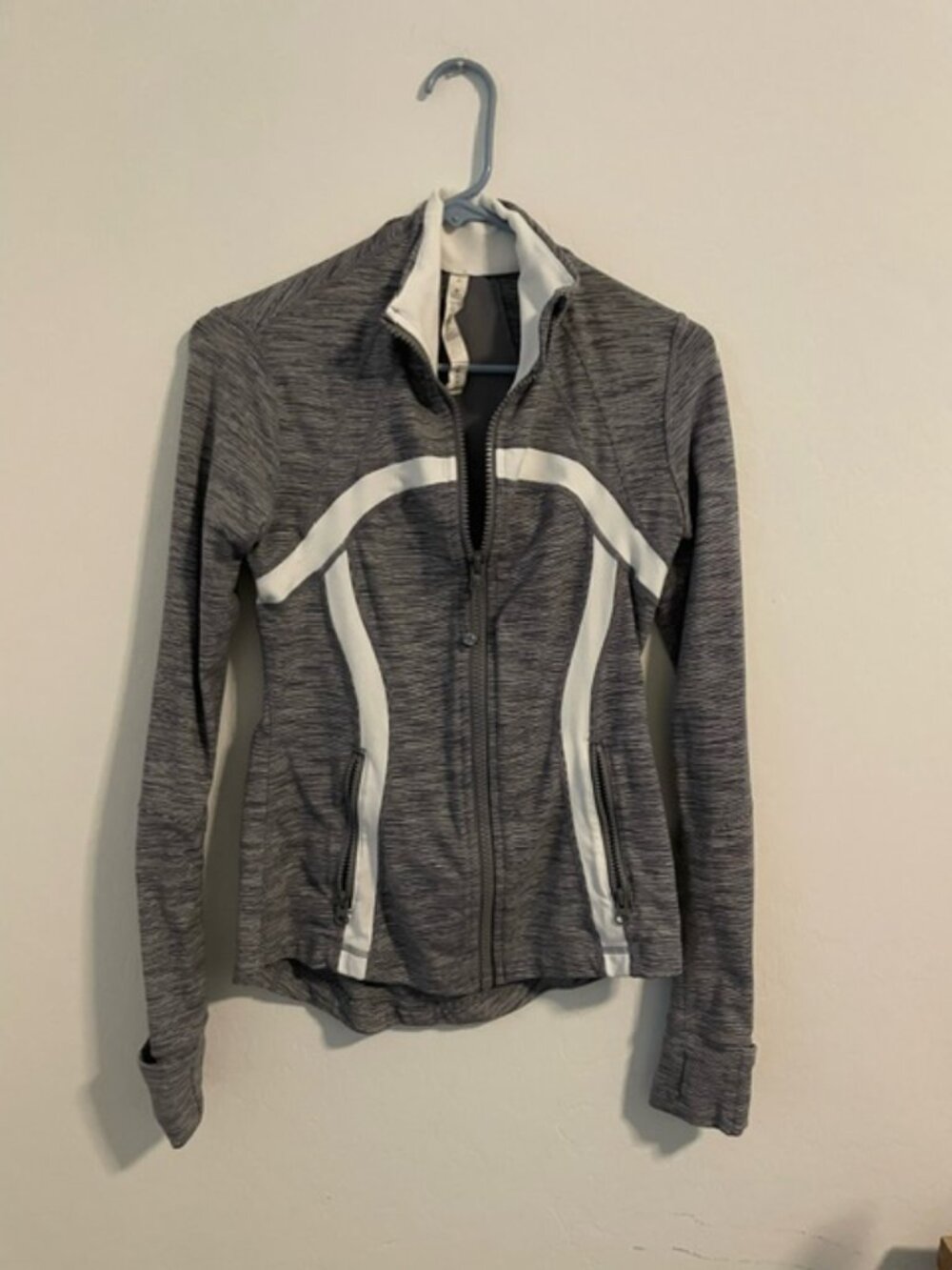 Lululemon Define Jacket Women's Gray White Knit Track Full Zip Pockets Size, 6